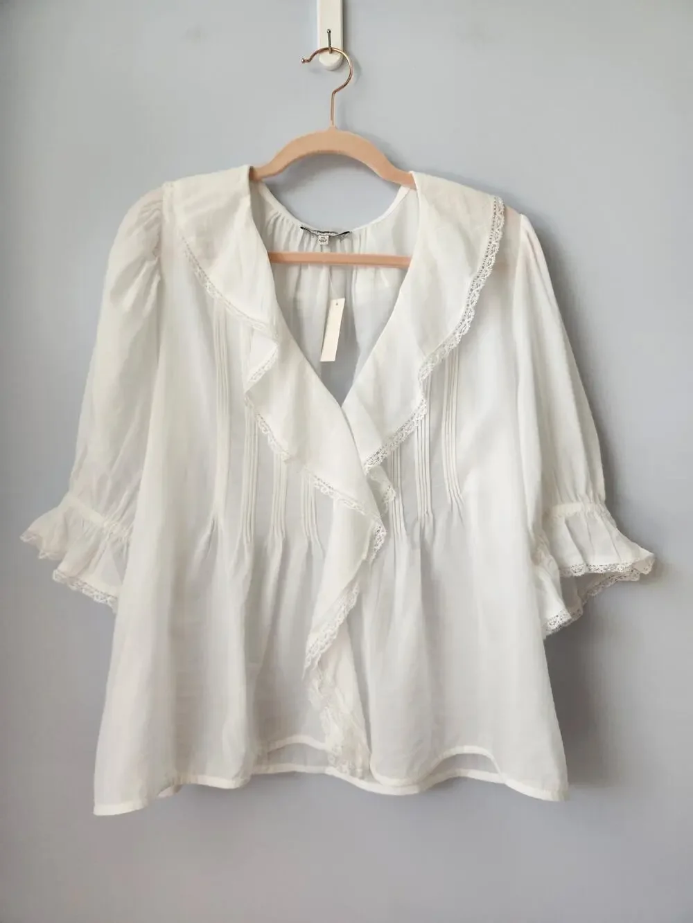 NWT Madewell Pintucked Ruffled Puff-Sleeve Top Classic Capsule White XL